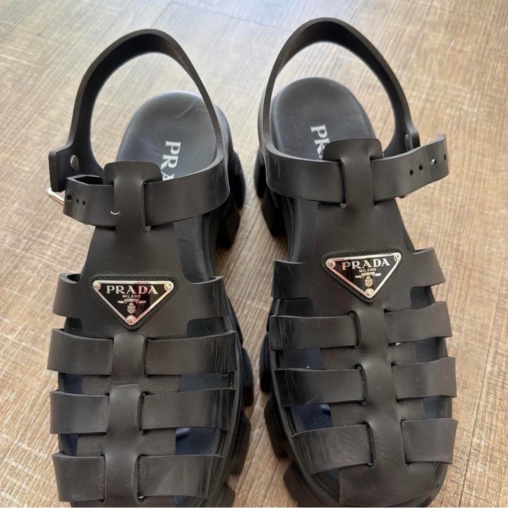 100% Authentic PRADA Monolith Rubber Sandals Size 41 US 10 Black - Picture 2 of 8